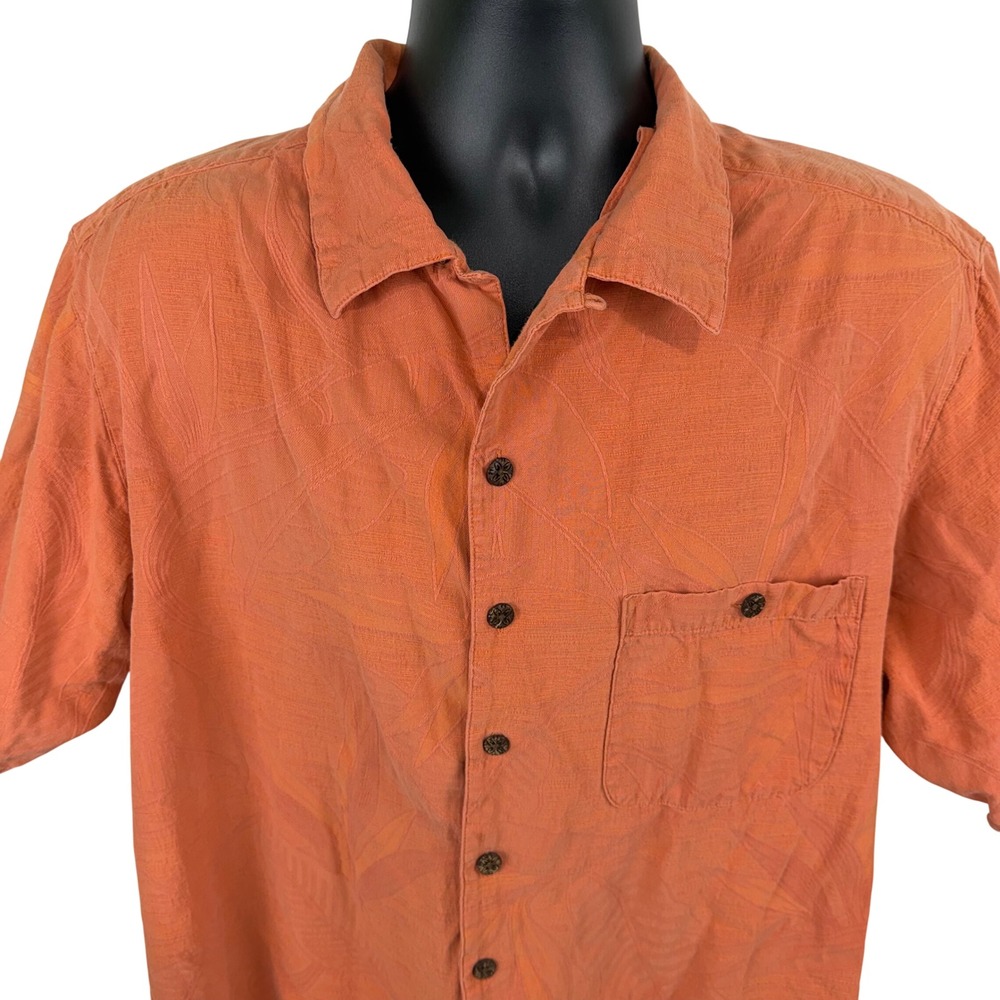 Caribbean Mens 2XT Orange Silk‎ Cotton Short Sleeve Button Up Shirt Pineapple